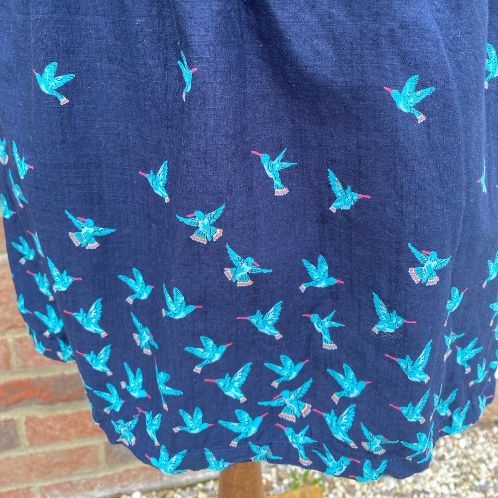 Fat Face 100% Cotton Size 12 Cami Vest Top Shirring Bird Animal Print Navy - Picture 6 of 12